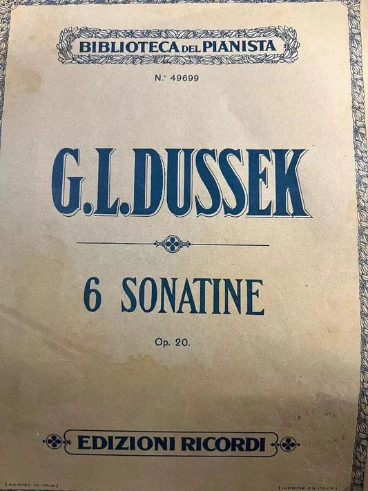 SPARTITO 6 SONATINE PER PIANOFORTE OP. 20 di G. L. Dussek, 1925, EDIZ. RICORDI
