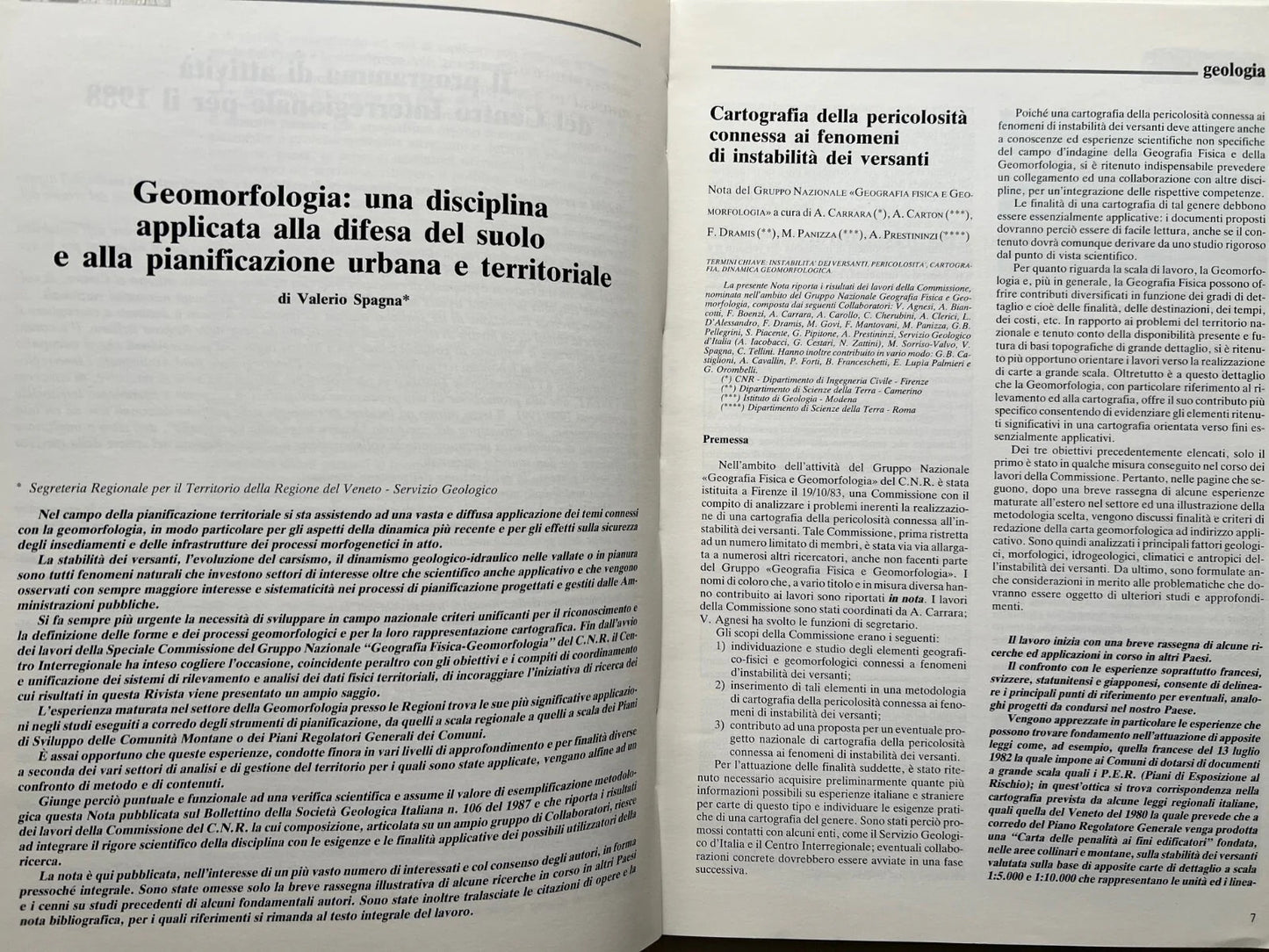 RIVISTA DOCUMENTI DEL TERRITORIO N. 9 - 10 / 1988 GEOLOGIA, CARTOGRAFIA, INGEGNE