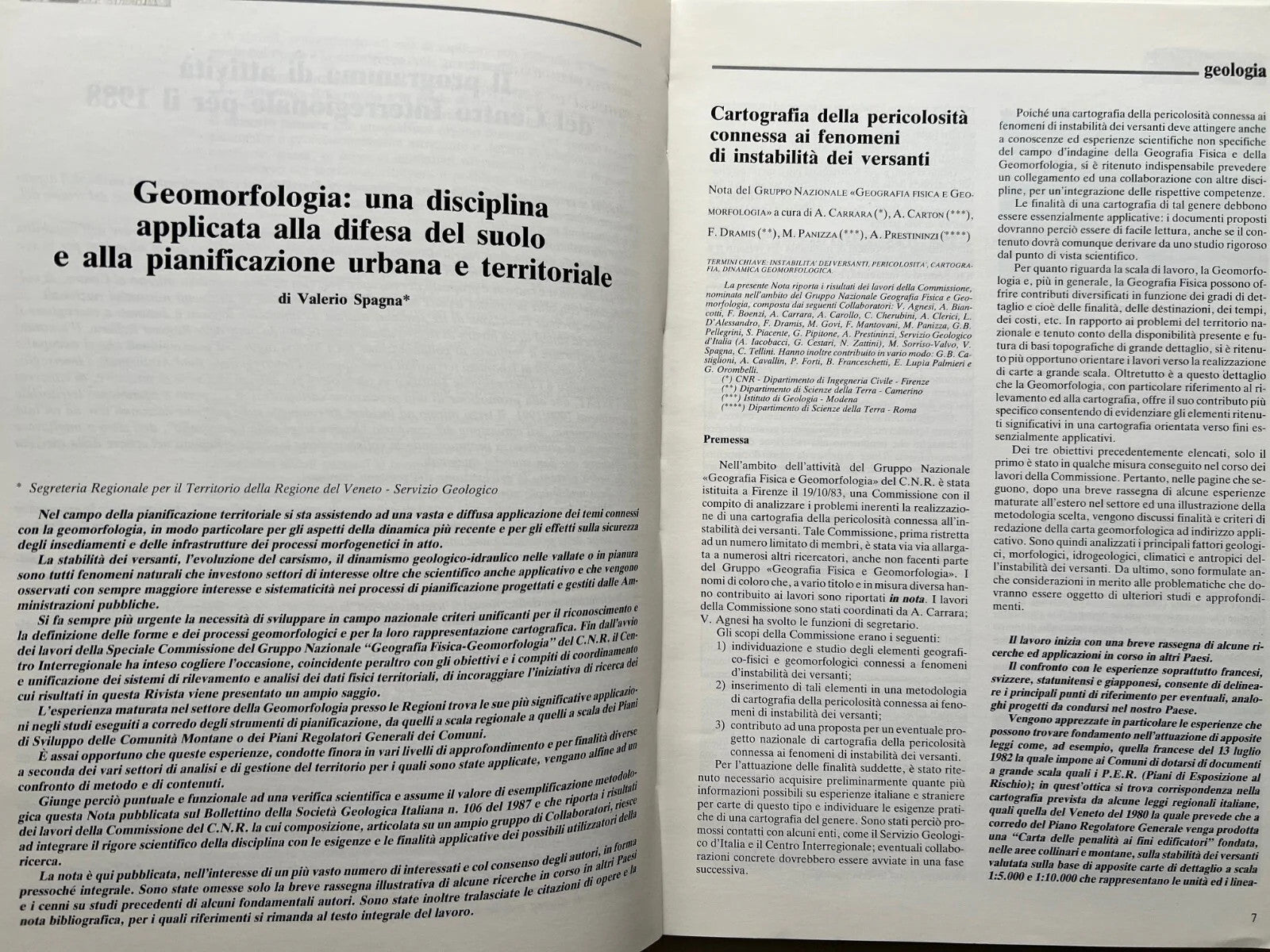 RIVISTA DOCUMENTI DEL TERRITORIO N. 9 - 10 / 1988 GEOLOGIA, CARTOGRAFIA, INGEGNE
