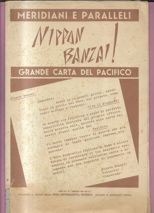 NIPPON BANZAI ! GRANDE CARTA DEL PACIFICO WWII JAPAN 1942 VISCEGLIA