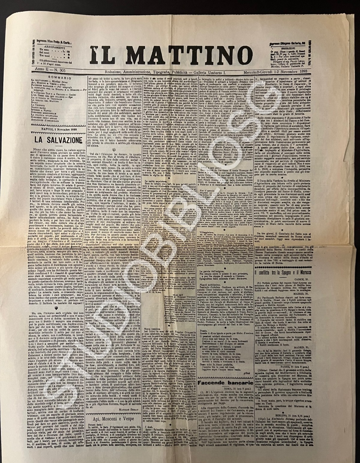 CORRIERE DI NAPOLI - IL MATTINO 1891 - 1901 , 8 PRIME PAGINE MATILDE SERAO GIBUS