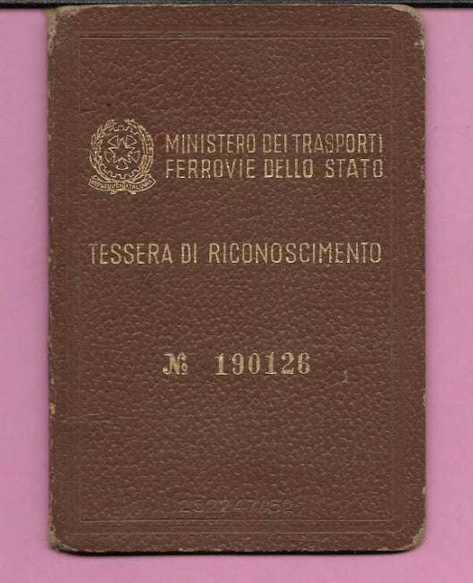 1955 TESSERA DI RICONOSCIMENTO FERROVIE DELLO STATO MINISTERO TRASPORTI BAMBINA
