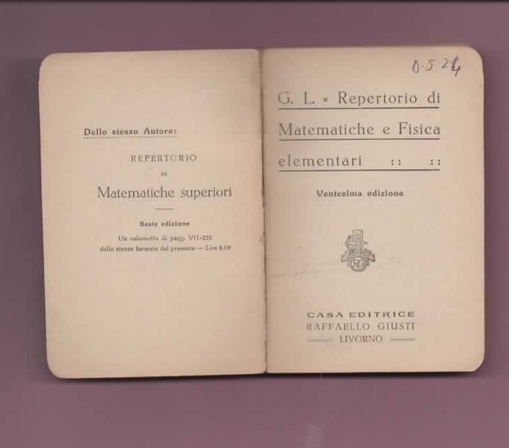REPERTORIO DI MATEMATICHE E FISICA ELEMENTARI 1941 GIUSTI EDITORE LIBRO TASCABIL