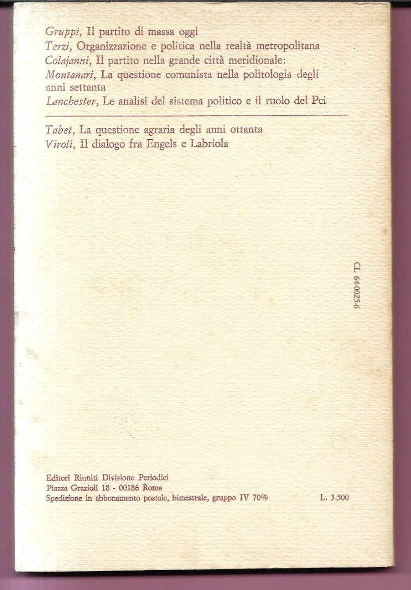 CRITICA MARXISTA 2 - 1981 IL PCI A 60 ANNI DALLA FONDAZIONE BERLINGUER, BADALONI