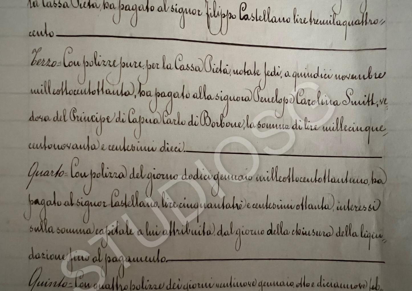 MANOSCRITTO 12 PAGINE 1881 PRINCIPESSA DI CAPUA PENELOPE CAROLINA SMITH BORBONE