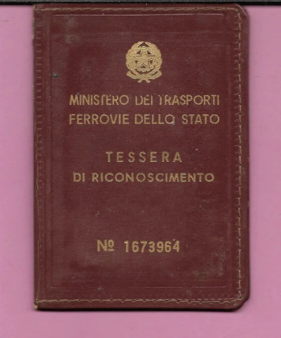 1964 TESSERA DI RICONOSCIMENTO FERROVIE DELLO STATO MINISTERO TRASPORTI