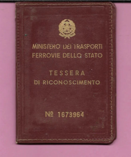 1964 TESSERA DI RICONOSCIMENTO FERROVIE DELLO STATO MINISTERO TRASPORTI