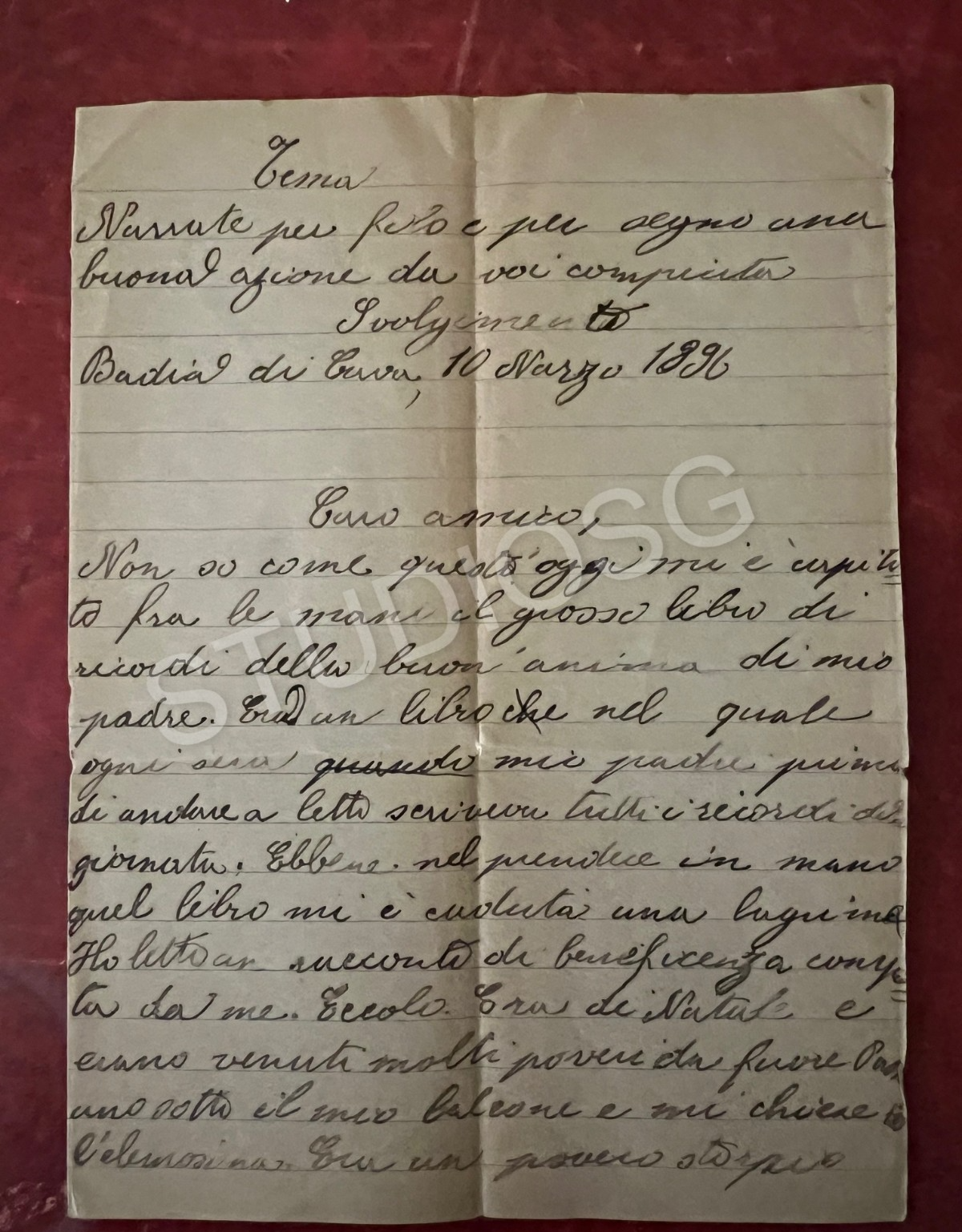1896 LOTTO SEI TEMI MANOSCRITTI SCUOLA ALUNNI CAVA DE' TIRRENI SALERNO MANOSCRIT
