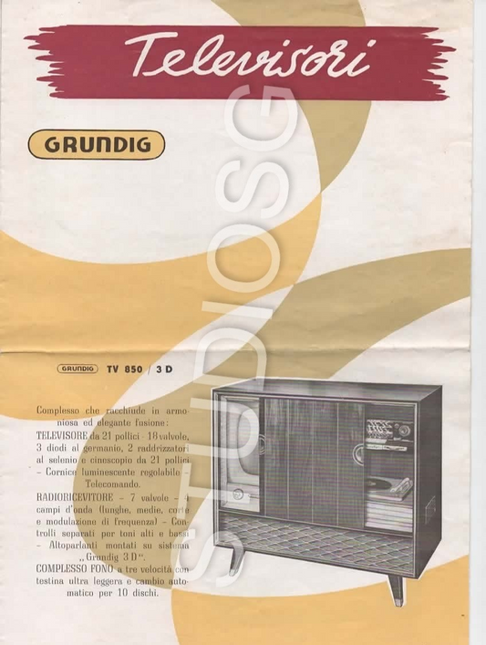 PUBBLICITARIO TELEVISORI GRUNDING CATALOGO 1955,  TV , TELEVISORI VINTAGE ELETTR