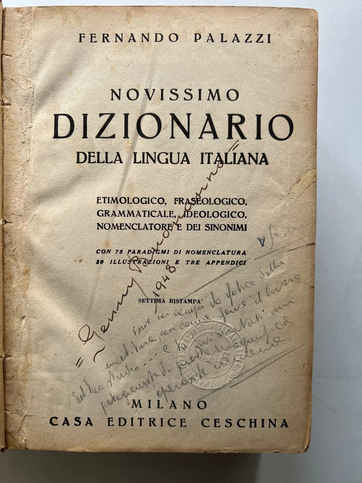 1946 F. PALAZZI NOVISSIMO DIZIONARIO DELLA LINGUA ITALIANA CESCHINA ILLUSTRAZION