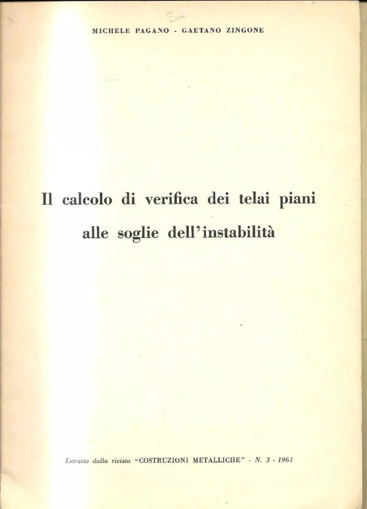 Ingegneria Pagano - Zingone il Calcolo di Verifica dei Telai Piani 1961