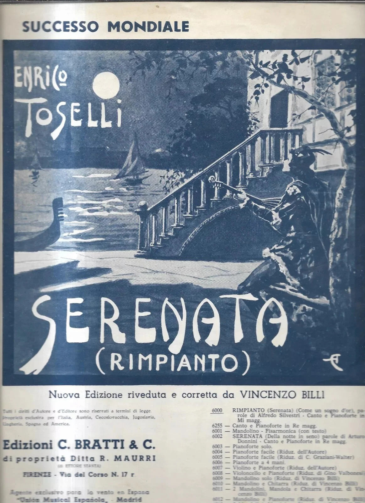 SPARTITO SERENATA ( RIMPIANTO) ENRICO TOSELLI - A. SILVESTRI EDIZIONI C. BRATTI
