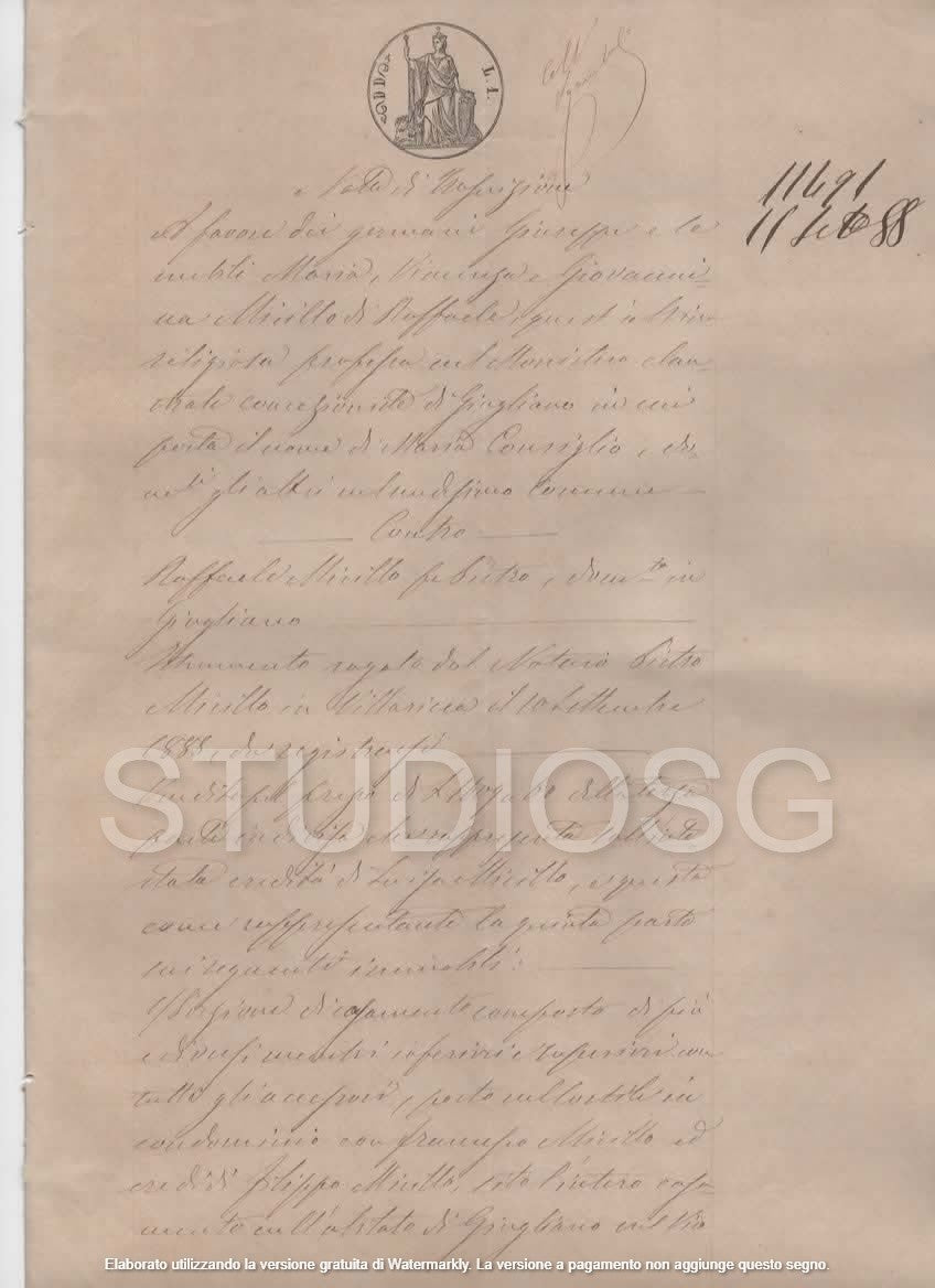 MANOSCRITTO 1888 GIUGLIANO IN CAMPANIA NAPOLI NOTA TRASCRIZIONE IPOTECHE