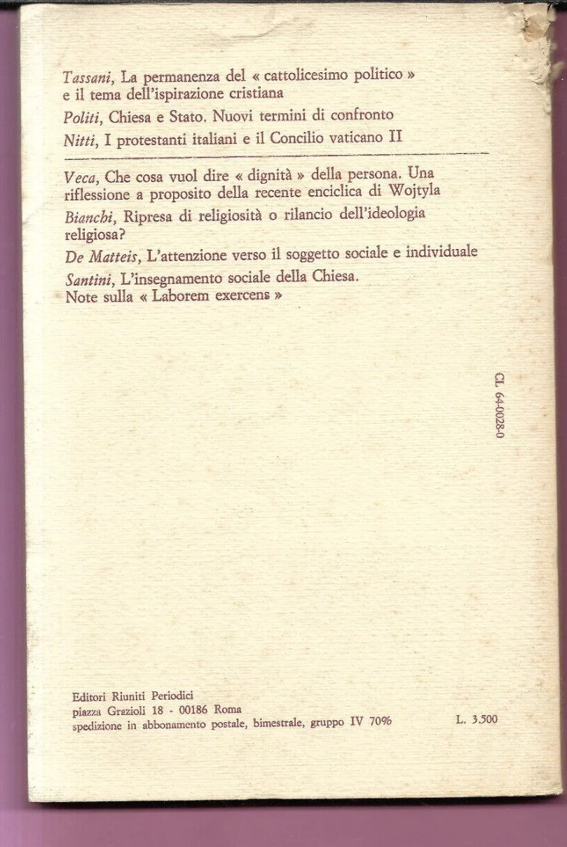CRITICA MARXISTA 5 - 1981 LA CHIESA CATTOLICA A VENT'ANNI DAL CONCILIO