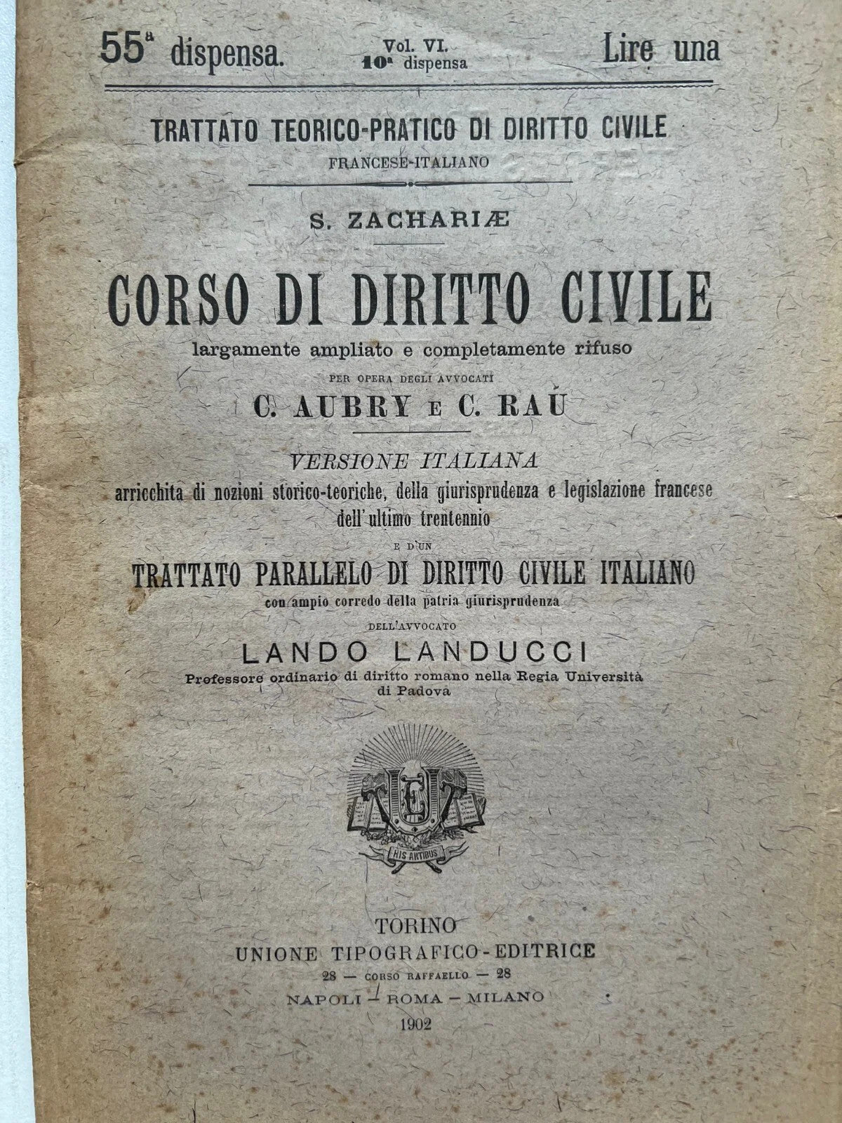 TRATTATO TEORICO PRATICO DIRITTO CIVILE FRANCESE ITALIANO S. ZACHARIAE UTET 1900