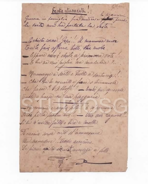 MANOSCRITTO 1908 POESIA IN DIALETTO NAPOLETANO FESTA NTUSSECATE!.