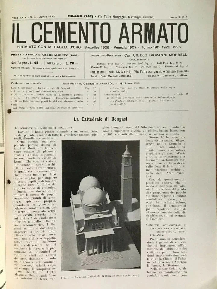 1932 RIVISTA IL CEMENTO ARCHITETTURA FASCISTA COLONIE LIBIA PONTI INGEGNERIA