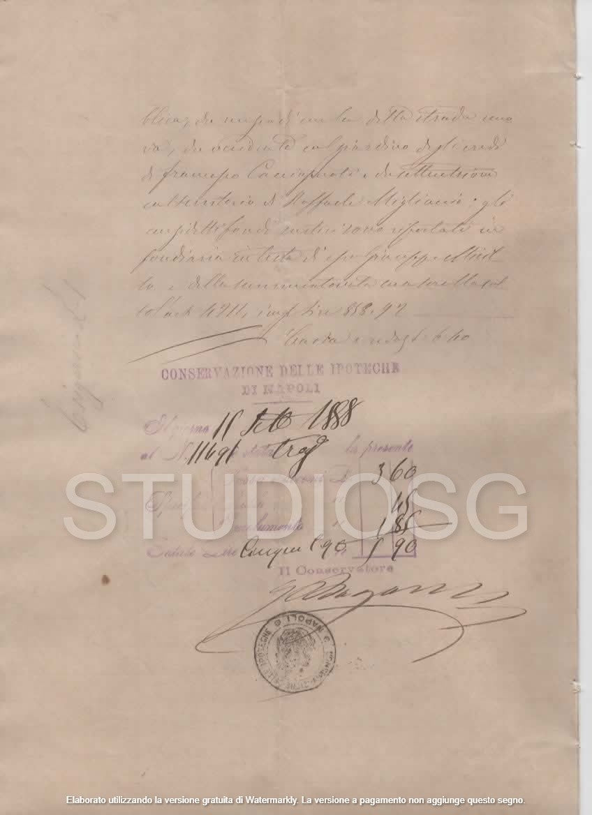 MANOSCRITTO 1888 GIUGLIANO IN CAMPANIA NAPOLI NOTA TRASCRIZIONE IPOTECHE