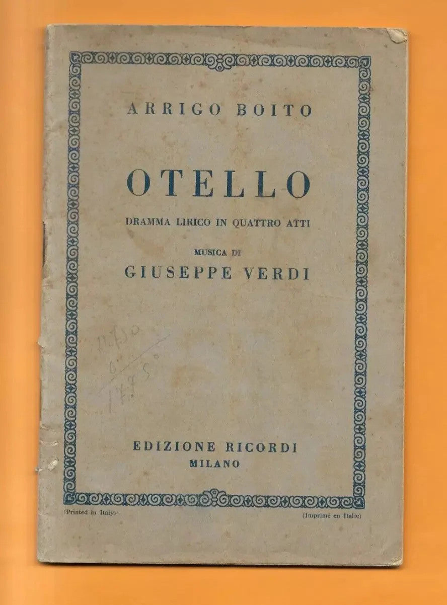 Libretto d'opera OTELLO GIUSEPPE VERDI EDIZIONI RICORDI 1941