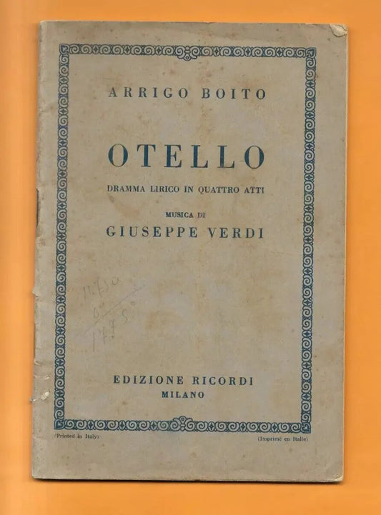 Libretto d'opera OTELLO GIUSEPPE VERDI EDIZIONI RICORDI 1941