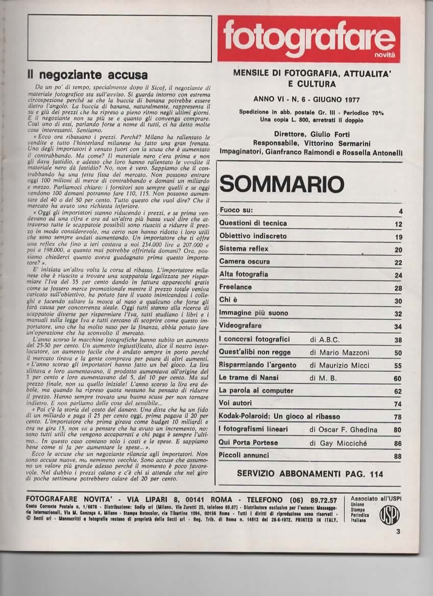 RIVISTA FOTOGRAFARE ANNO VI N 6 GIUGNO 1977 - PROVATE 6 REFLEX EE