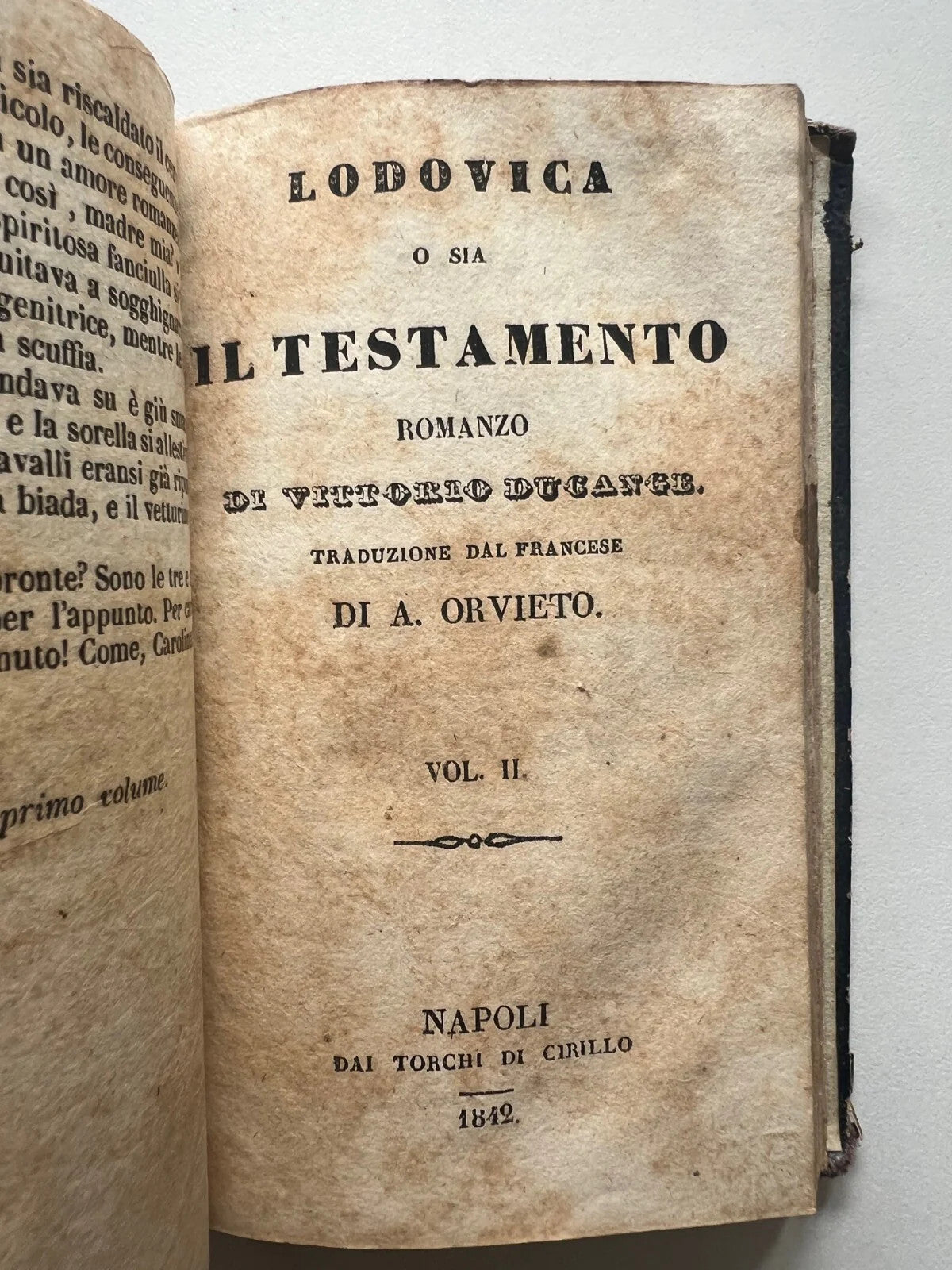 LODOVICA O SIA IL TESTAMENTO VITTORIO DUCANGE NAPOLI 1842 DAI TORCHI DEL CIRILLO