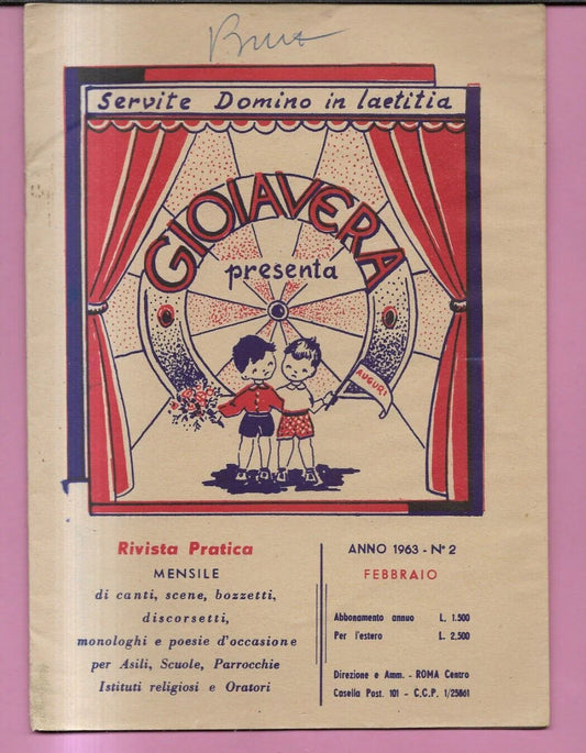 GIOIA VERA N. 2 ANNO 1963 CANTI, POESIE , SCENE, SCUOLA PARROCCHIE ASILI BAMBINI