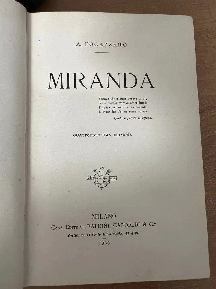 ANTONIO FOGAZZARO MIRANDA 1900 BALDINI E CASTOLDI RILEGATO