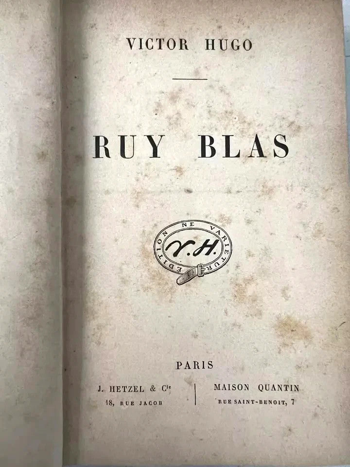 VICTOR HUGO RUY BLAS PARIS J. HETZEL 1880 TEATRO