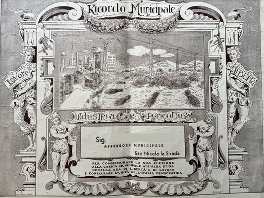 DIPLOMA ASSESSORE MUNICIPALE 1951 SAN NICOLA LA STRADA CASERTA