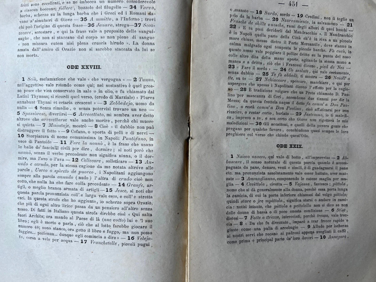 1870 NAPOLI G. QUATTROMANE LE ODI DI ORAZIO IN DIALETTO NAPOLETANO PRIMA EDIZION