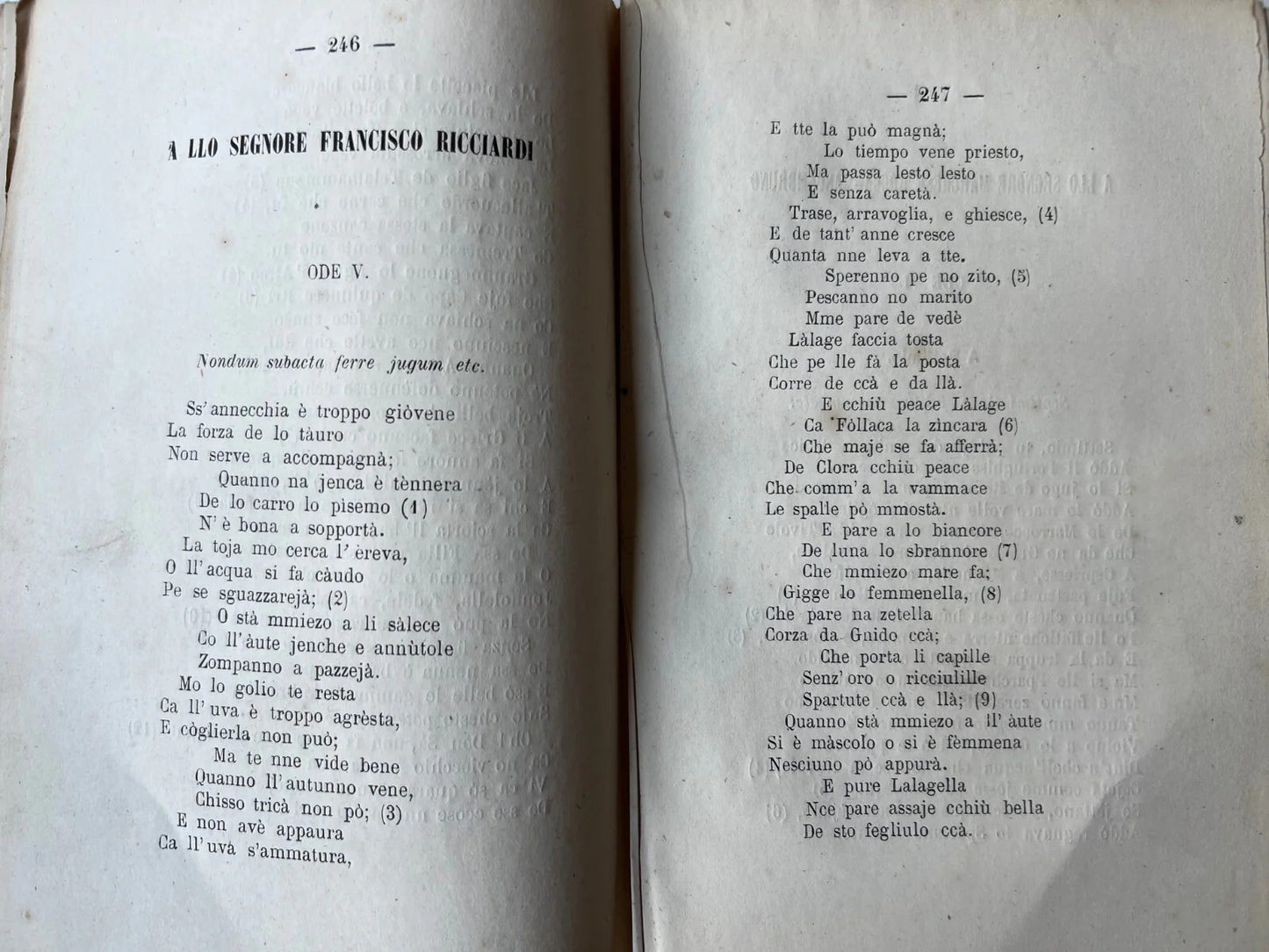 1870 NAPOLI G. QUATTROMANE LE ODI DI ORAZIO IN DIALETTO NAPOLETANO PRIMA EDIZION