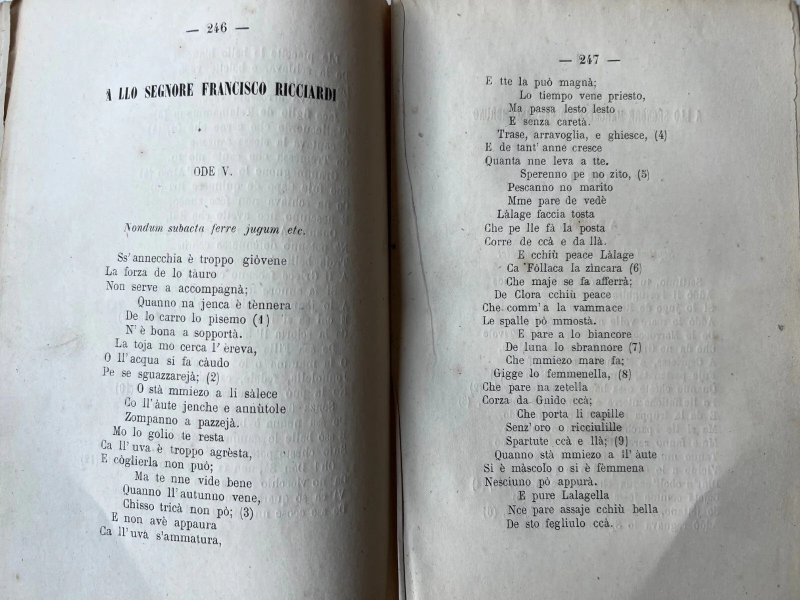 1870 NAPOLI G. QUATTROMANE LE ODI DI ORAZIO IN DIALETTO NAPOLETANO PRIMA EDIZION