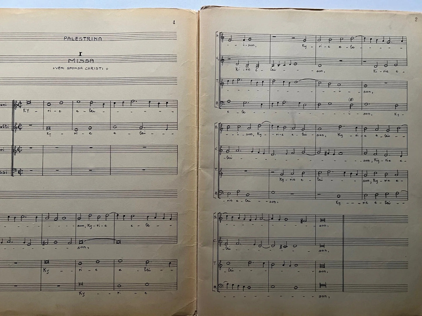 SPARTITO MANOSCRITTO PALESTRINA VENI SPONSA CHRISTI , MUSICA E TESTO