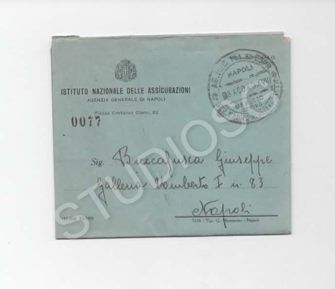 1940 PARASTATALI VIAGGIATA NAPOLI I. N. A. ILLUSTRATO PALAZZO PIAZZA CARITA'