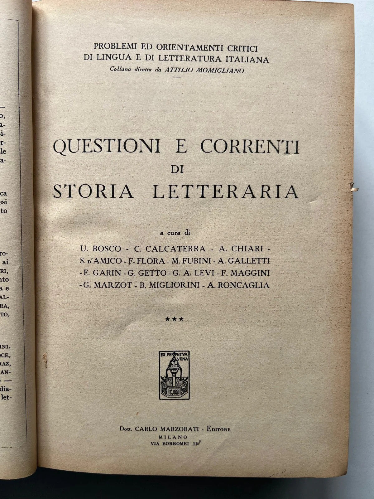 QUESTONI E CORRENTI DI STORIA LETTERARIA 1949 MARZORATI EDITORE