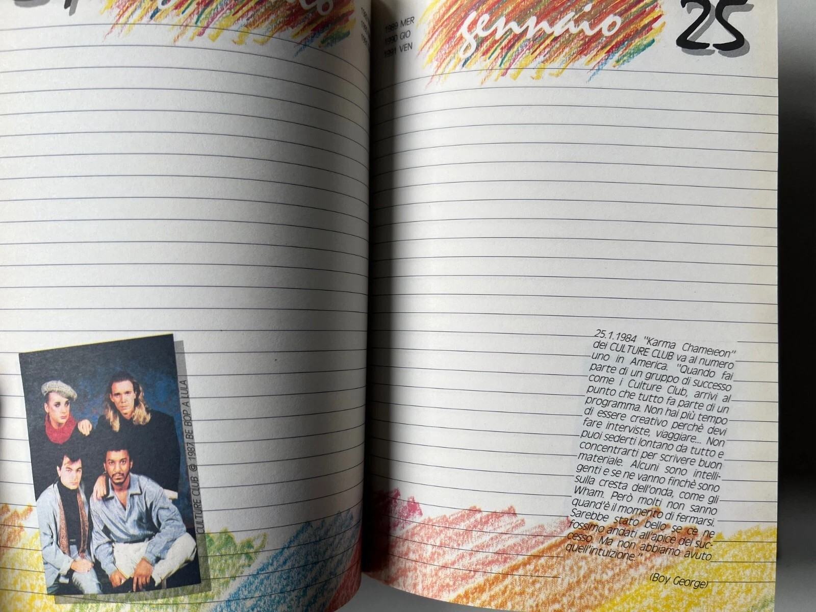 DIARIO VINTAGE BE BOP A LULA 1987 NUOVO U2, VASCO, BON JOVI, DURAN DURAN, MADON