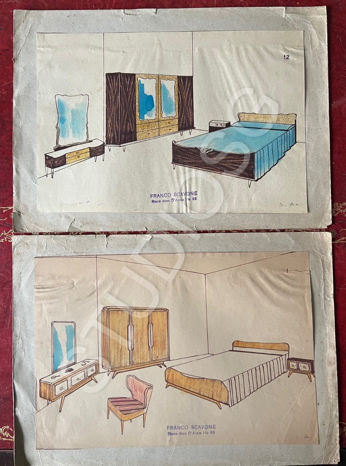 ART DECO' 2 PROGETTI DI INTERIOR DESIGN PRIMI '900 MOBILI MATITA ED ACQUERELLO