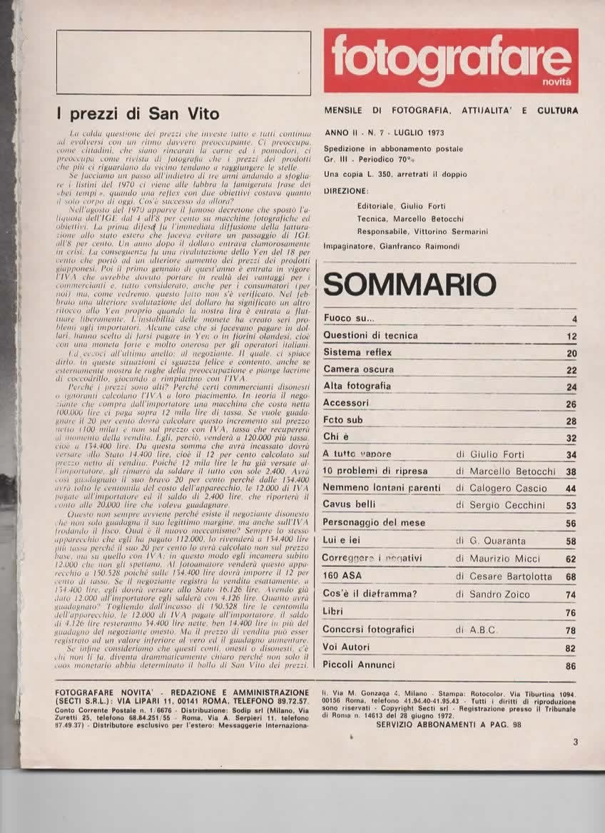 RIVISTA FOTOGRAFARE ANNO II N 7 LUGLIO 1973 - CANON E NIKON A CONFRONTO