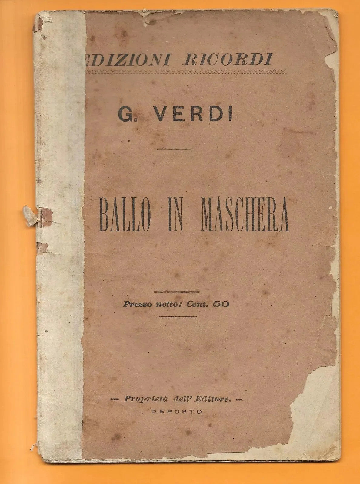 Libretto d'opera UN BALLO IN MASCHERA G. VERDI 1886 RICORDI