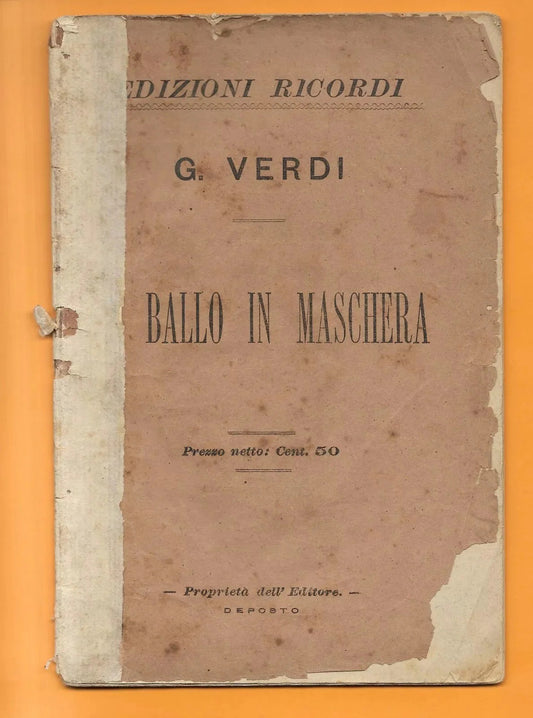 Libretto d'opera UN BALLO IN MASCHERA G. VERDI 1886 RICORDI