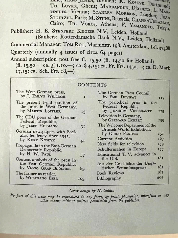 1959 WEST GERMAN GAZETTE INTERNATIONAL JOURNAL OF MASS COMMUNICATION STUDIES