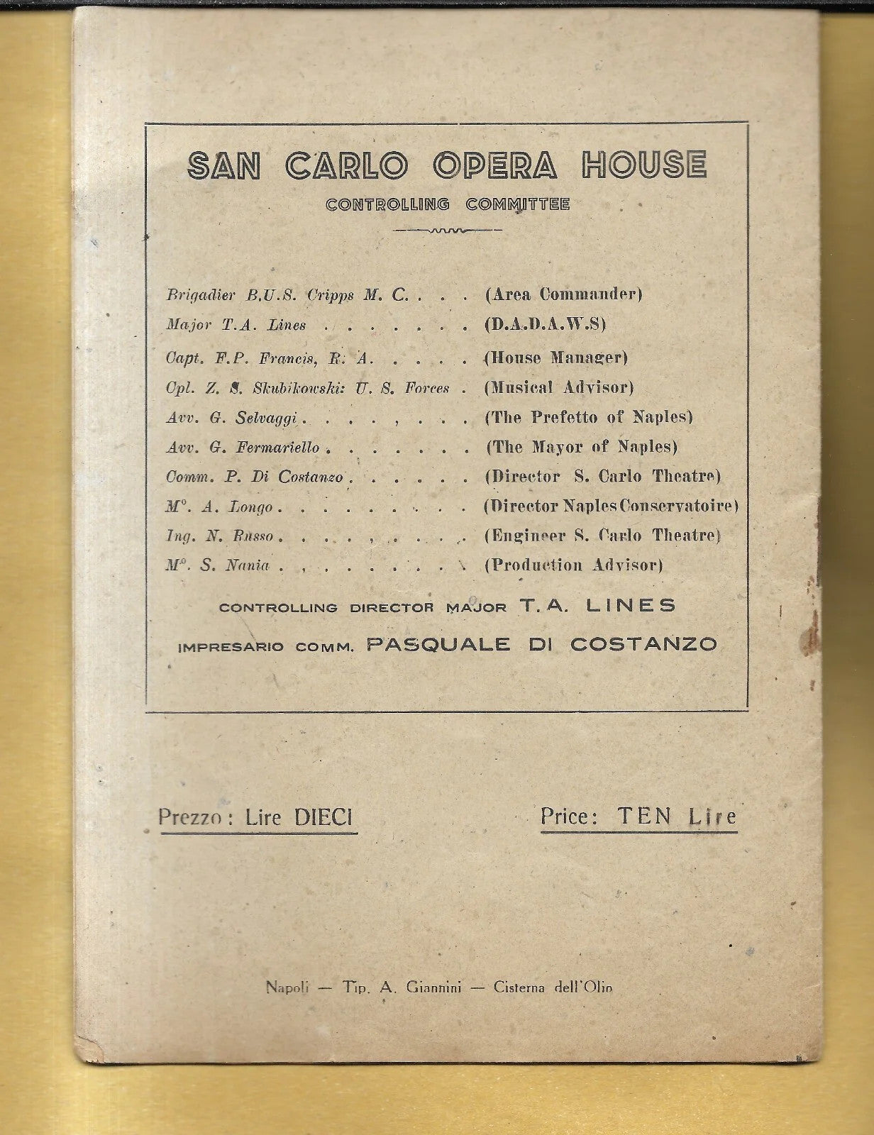 NAPOLI OCCUPAZIONE ALLEATA R. TEATRO DI SAN CARLO LIBRETTO D'OPERA MANON LESCAUT