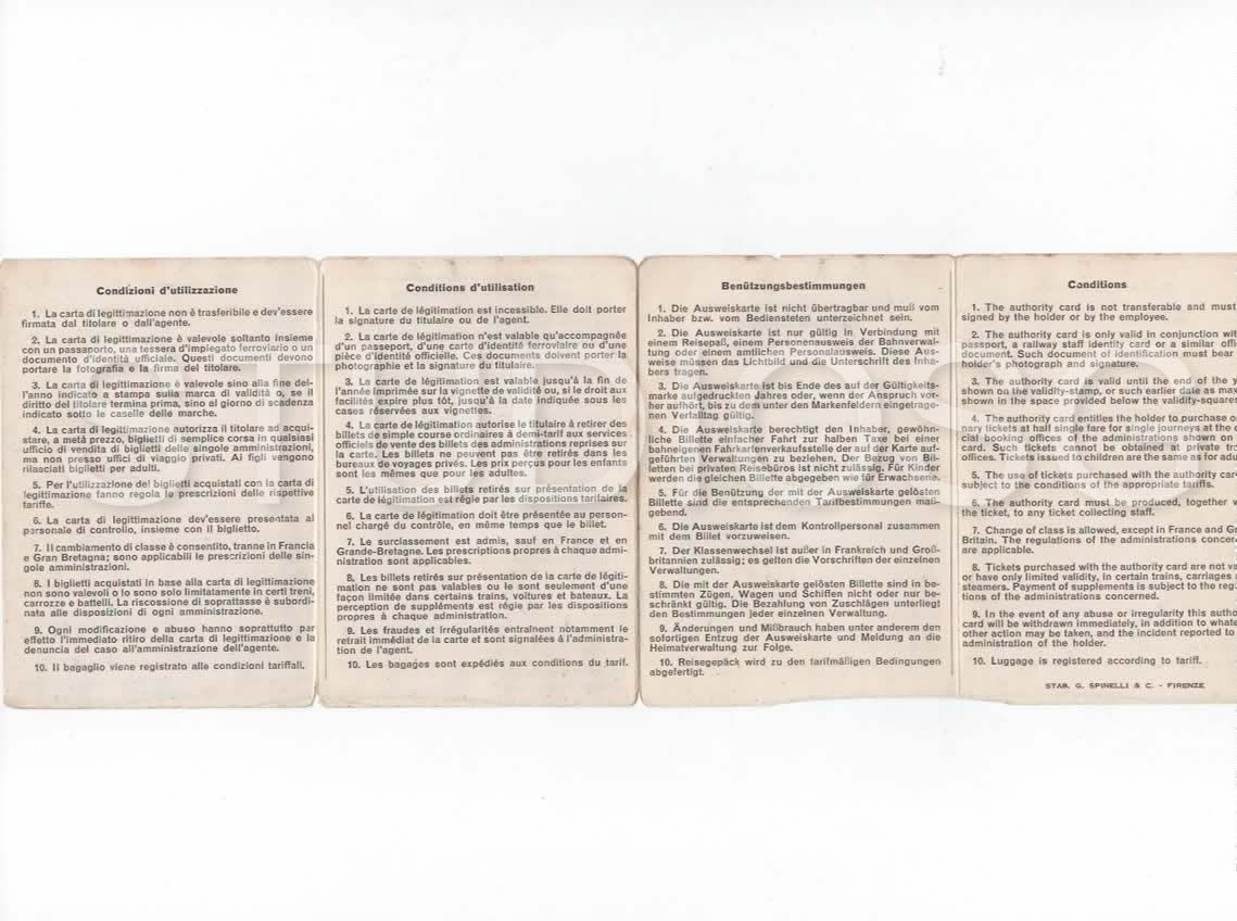 FERROVIE ITALIANE TESSERA 1967 CARTA DI LEGGITTIMAZIONE INTERNAZIONALE BOLLINI