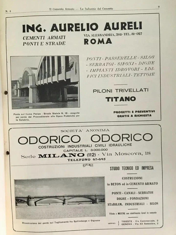1932 RIVISTA IL CEMENTO ARCHITETTURA FASCISTA COLONIE LIBIA PONTI INGEGNERIA