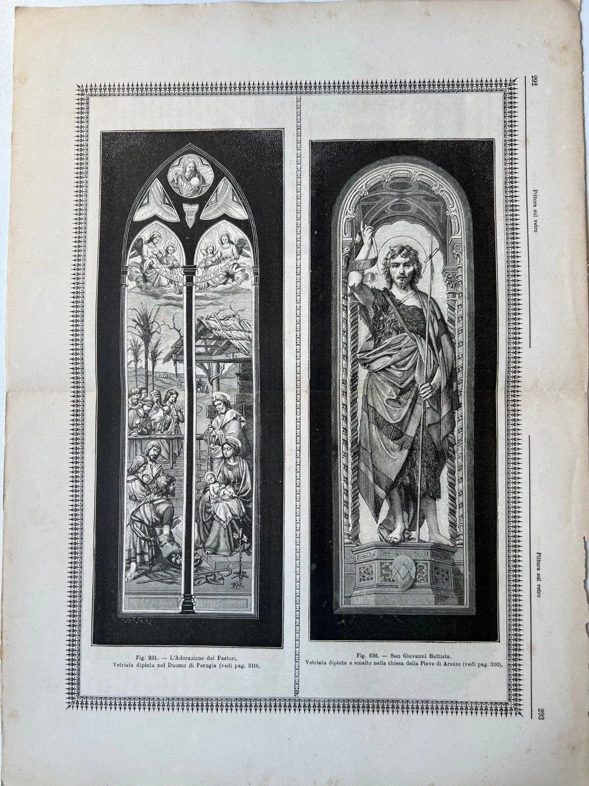 STAMPA 1886 L'ADORAZIONE DEI PASTORI - SAN GIOVANNI BATTISTA VETRIATA DIPINTA