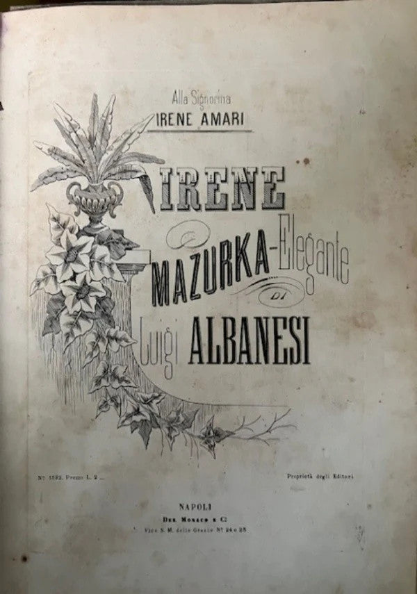 SPARTITO 1863 Irene Mazurka Elegante di Luigi Albanesi
