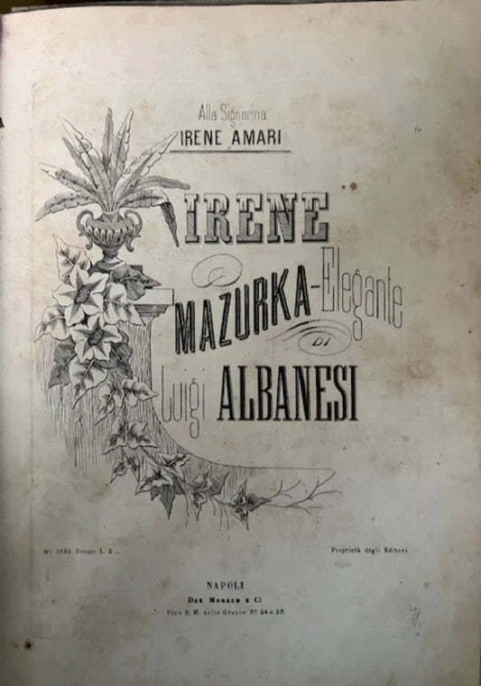 SPARTITO 1863 Irene Mazurka Elegante di Luigi Albanesi