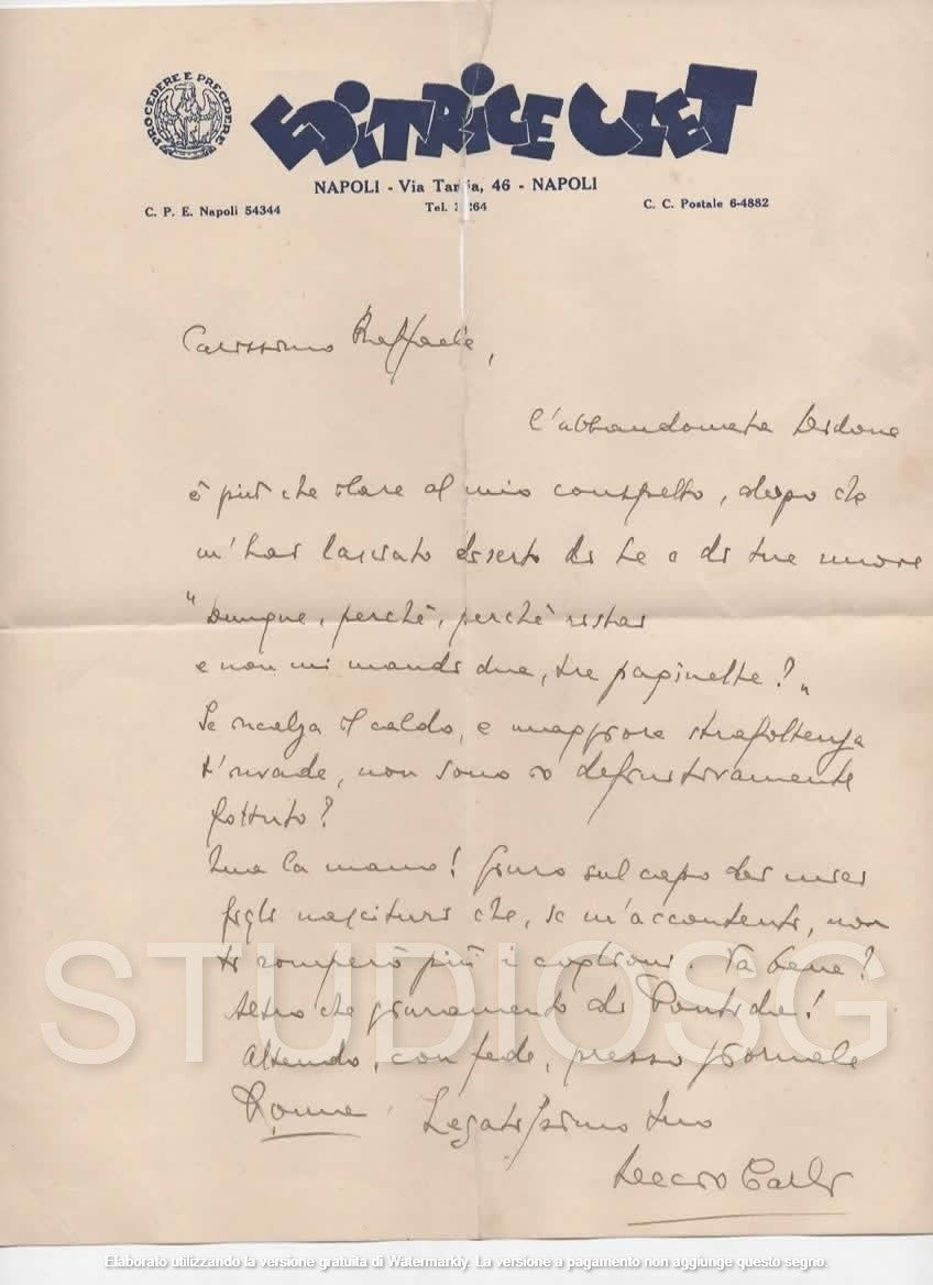 LETTERA AUTOGRAFA DECIO CARLI ( NAPOLI 1882 - 1965 ) GIORNALISTA E SCRITTORE