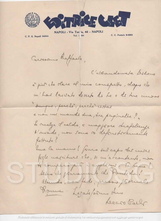 LETTERA AUTOGRAFA DECIO CARLI ( NAPOLI 1882 - 1965 ) GIORNALISTA E SCRITTORE